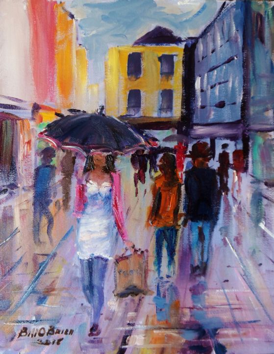 Pittura intitolato "Rainy Day in Galway" da Bill O'Brien, Opera d'arte originale, Olio