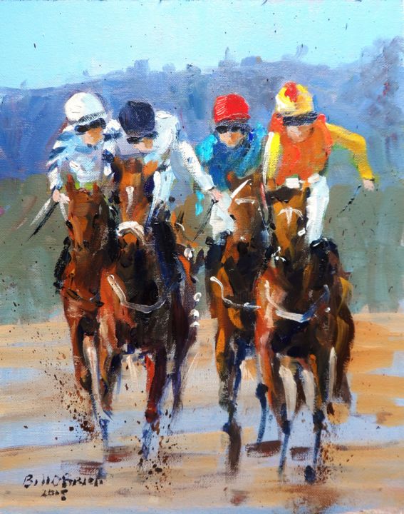 Pintura intitulada "Horse Racing Laytow…" por Bill O'Brien, Obras de arte originais, Óleo