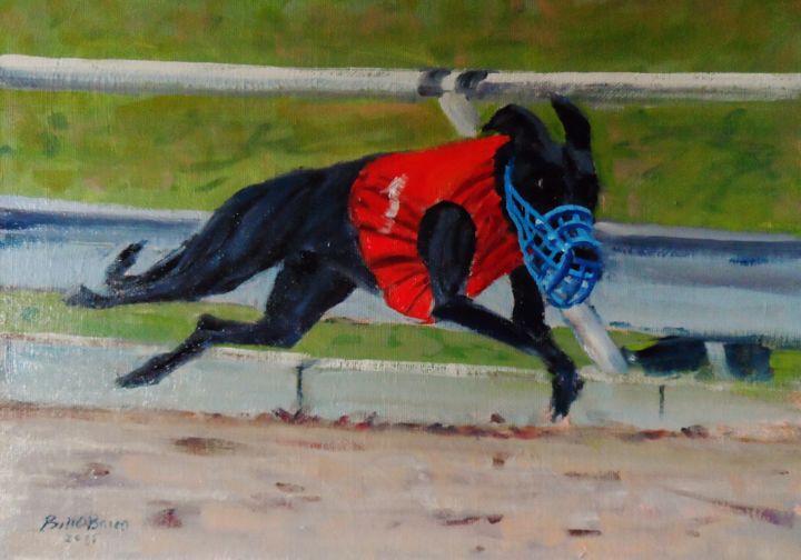 Painting titled "Dog Racing" by Bill O'Brien, Original Artwork, Oil