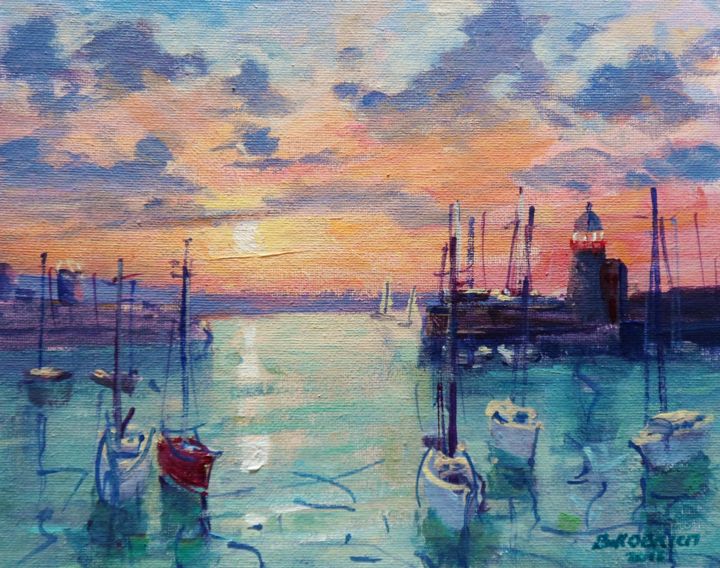 Painting titled "Howth Harbour Eveni…" by Bill O'Brien, Original Artwork, Acrylic