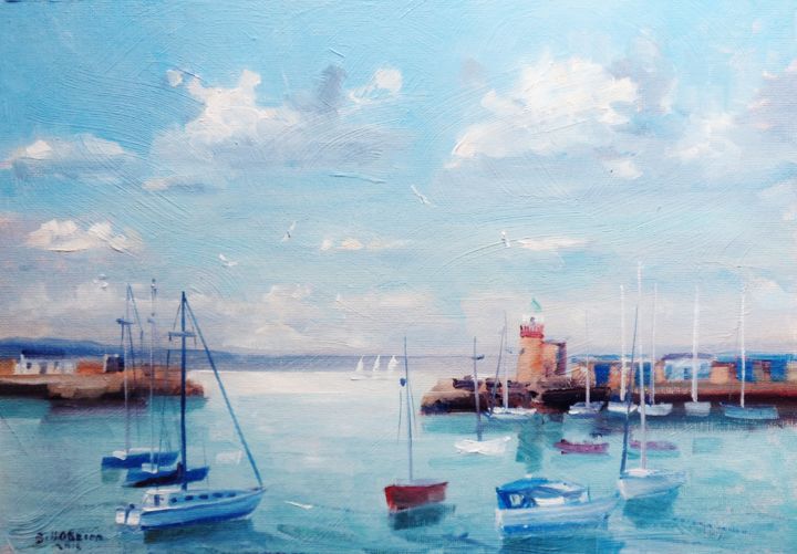 Schilderij getiteld "Howth Harbour Early…" door Bill O'Brien, Origineel Kunstwerk, Olie