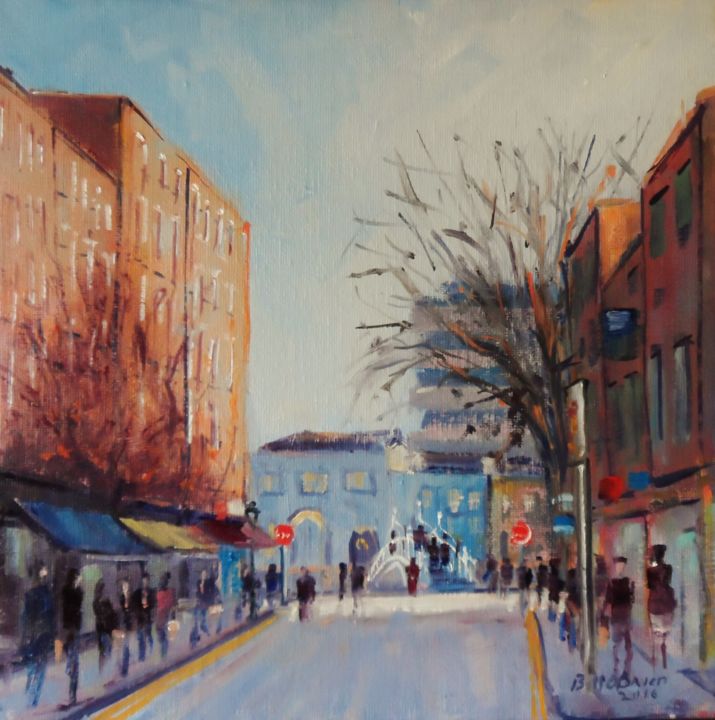 Schilderij getiteld "Liffey St towards H…" door Bill O'Brien, Origineel Kunstwerk, Olie