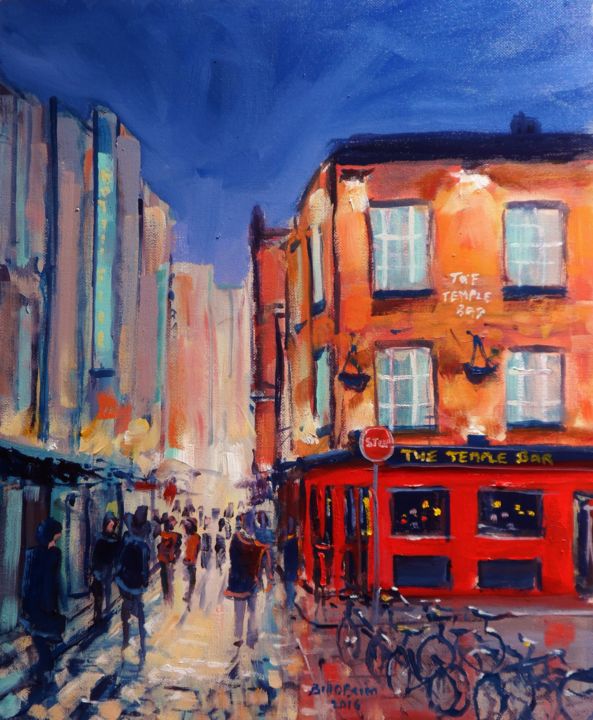 Painting titled "The Auld Temple Bar…" by Bill O'Brien, Original Artwork, Oil