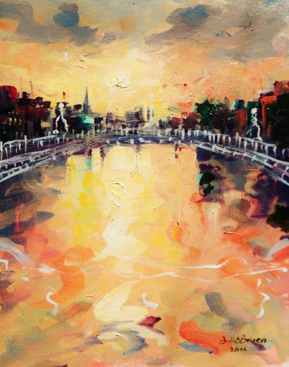 Painting titled "Hapenny Bridge Liff…" by Bill O'Brien, Original Artwork, Acrylic