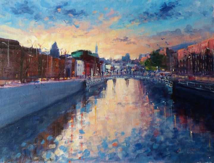 Painting titled "Dublin Liffey Janua…" by Bill O'Brien, Original Artwork, Acrylic