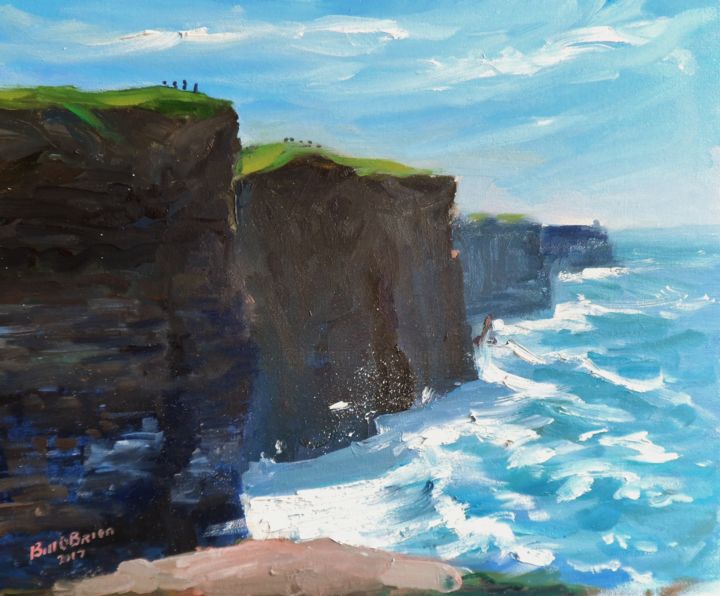 Pintura intitulada "Cliffs of Moher Wil…" por Bill O'Brien, Obras de arte originais, Óleo