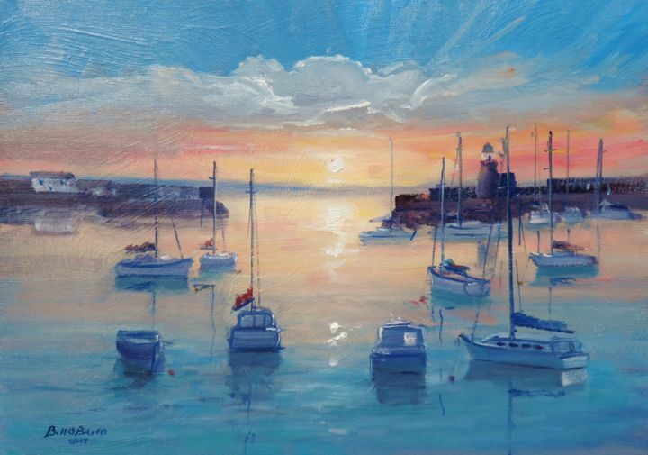 Painting titled "Howth Harbour Calm…" by Bill O'Brien, Original Artwork, Oil