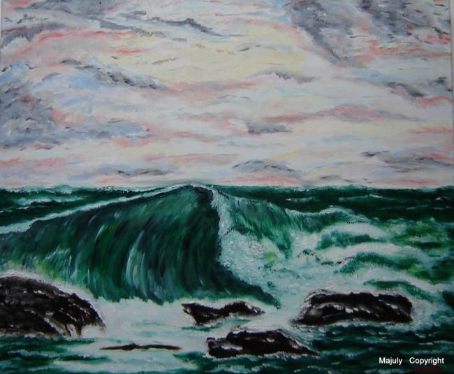 Schilderij getiteld "La vague" door Majuly, Origineel Kunstwerk