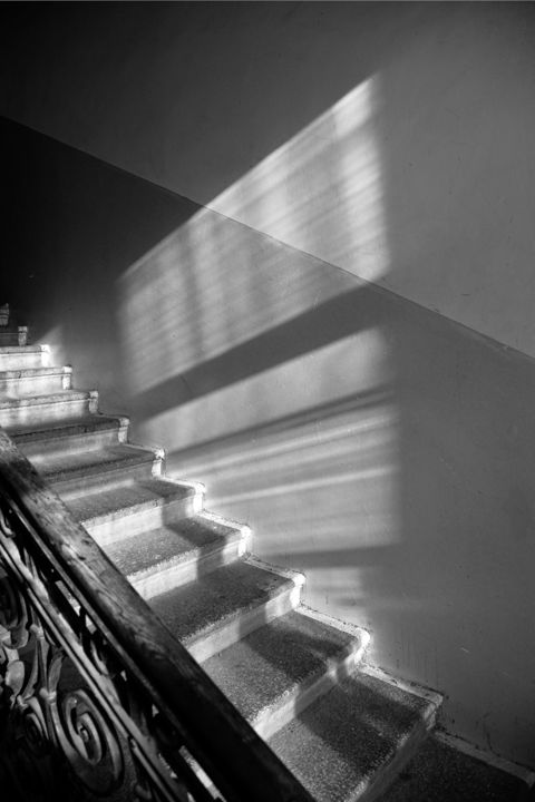 Photography titled "Old ladder with sun…" by Andrii Bilonozhko, Original Artwork, Light Painting