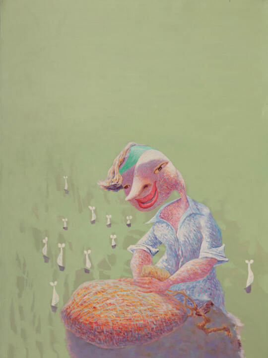 Painting titled "A HARVEST, A HOPE I…" by Bin Xu, Original Artwork, Oil Mounted on Wood Stretcher frame