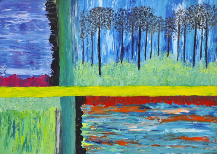 Malerei mit dem Titel "Wald" von Bina Sommer, Original-Kunstwerk, Öl Auf Keilrahmen aus Holz montiert