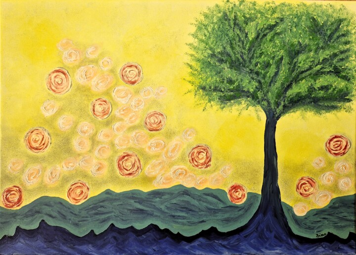 Картина под названием "Baum" - Bina Sommer, Подлинное произведение искусства, Масло Установлен на Деревянная рама для носилок
