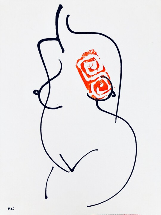 Schilderij getiteld "nude 4" door Ellie Ali, Origineel Kunstwerk, Inkt