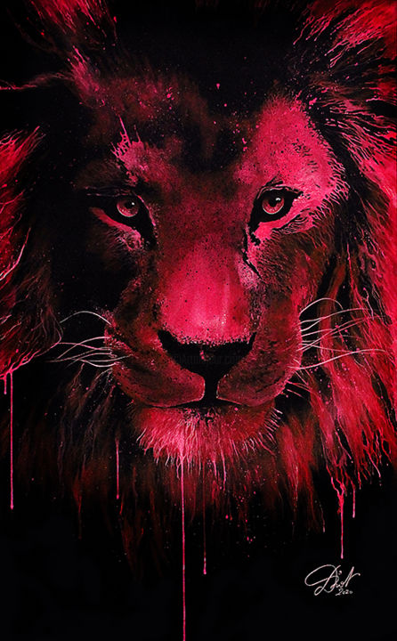 Malarstwo zatytułowany „le lion rose” autorstwa Emmanuel Diot, Oryginalna praca, Akryl