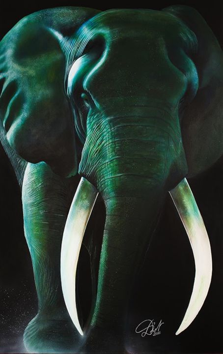 Peinture intitulée "L éléphant  vert" par Emmanuel Diot, Œuvre d'art originale, Acrylique Monté sur Métal