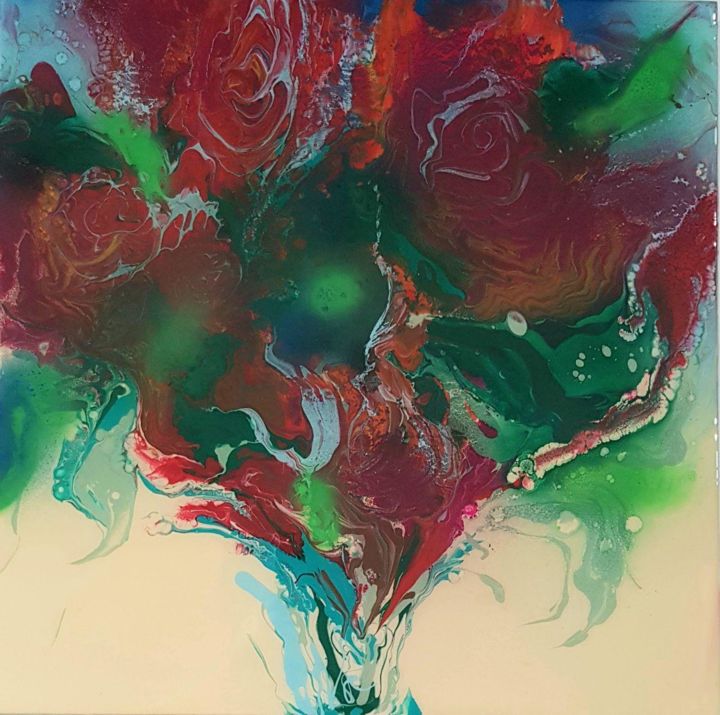 Картина под названием "Розы" - Наталья Бырдина, Подлинное произведение искусства, Акрил Установлен на Деревянная рама для но…