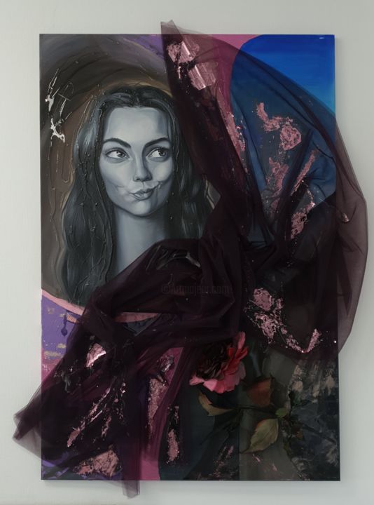Painting titled "Мисс Кокетство" by Natalia Byrdina, Original Artwork, Oil Mounted on Wood Stretcher frame