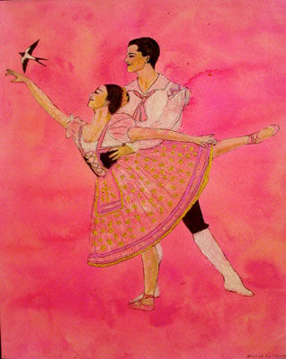 Schilderij getiteld "Jeunes dansant avec…" door Birthe Bo Sakurai, Origineel Kunstwerk, Olie
