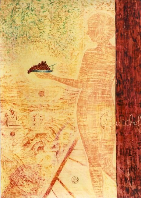 Malerei mit dem Titel "Geschenk aus Ägypten" von Helmut Bischof, Original-Kunstwerk, Wachs