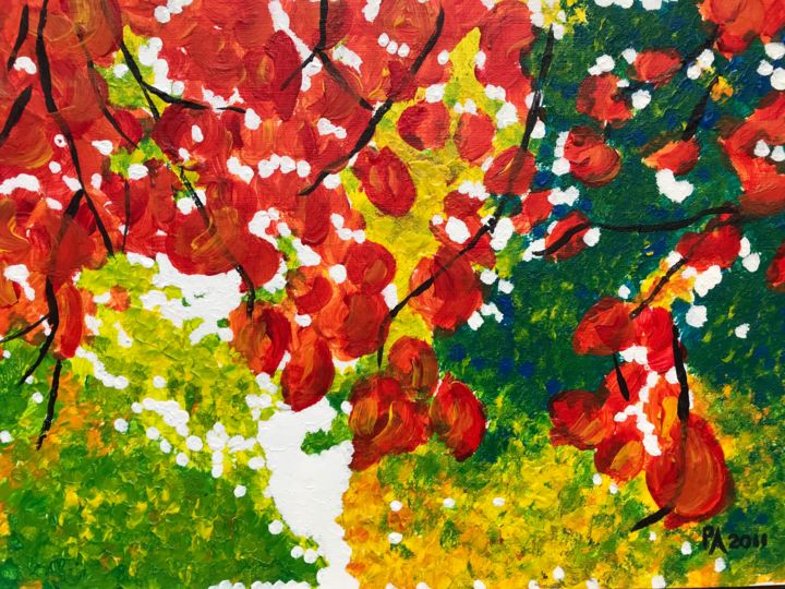 Painting titled "Blinded by autumn" by Chantal Bishop-Corre, Original Artwork, Acrylic