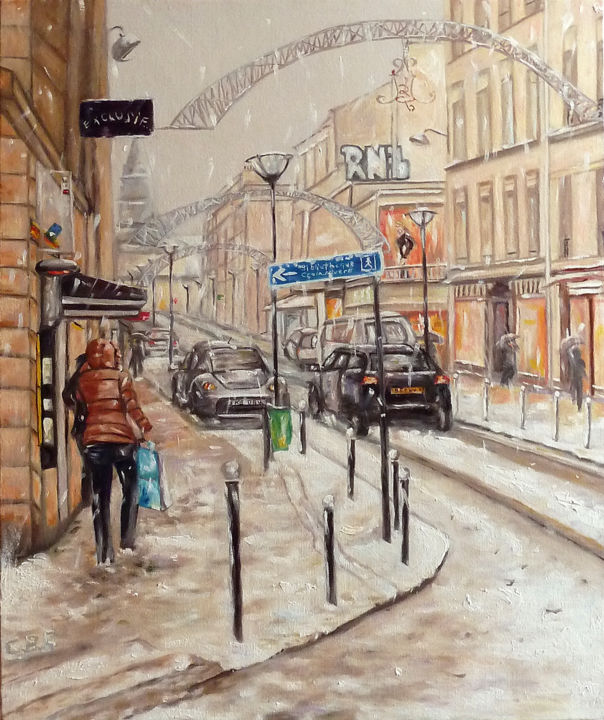 Painting titled "Rue du Commerce sou…" by Bisson-Serian, Original Artwork, Oil