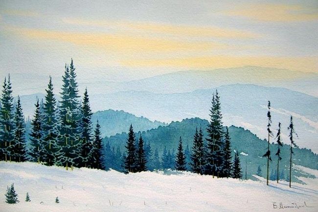 绘画 标题为“Winter landscape” 由Biser Dimitrov, 原创艺术品, 油