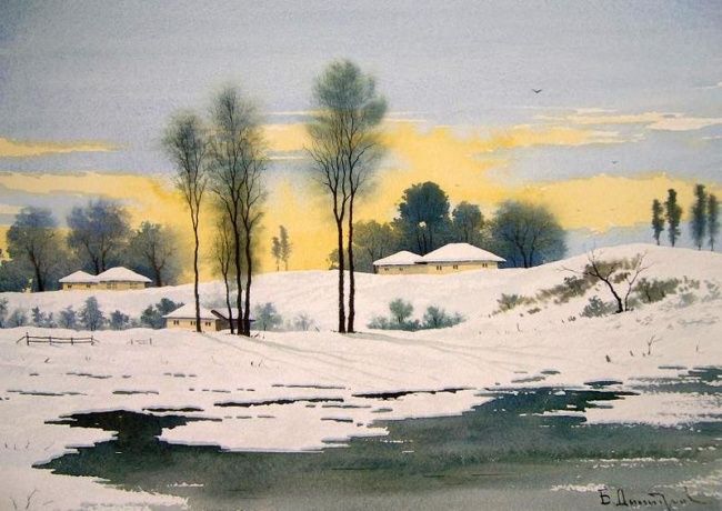 Peinture intitulée "Winter ewening" par Biser Dimitrov, Œuvre d'art originale, Huile