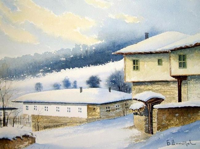 Peinture intitulée "Winter" par Biser Dimitrov, Œuvre d'art originale, Huile