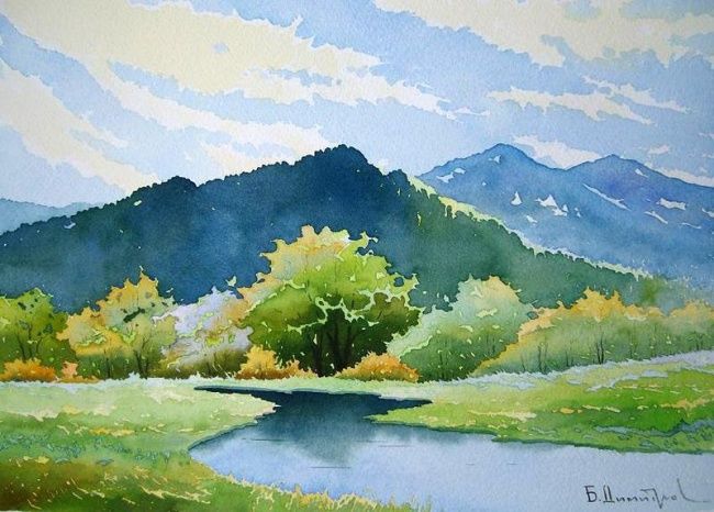 Peinture intitulée "Mountain landscape" par Biser Dimitrov, Œuvre d'art originale, Huile