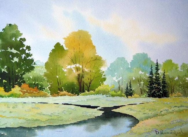 Peinture intitulée "Spring landscape" par Biser Dimitrov, Œuvre d'art originale, Huile