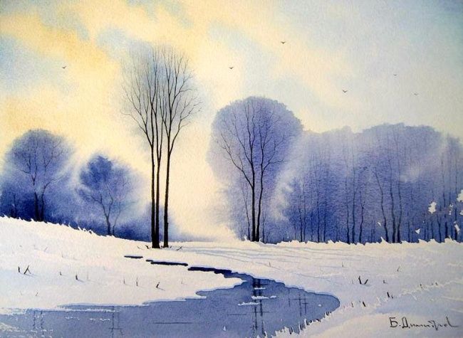 Peinture intitulée "Winter ewening II" par Biser Dimitrov, Œuvre d'art originale, Huile