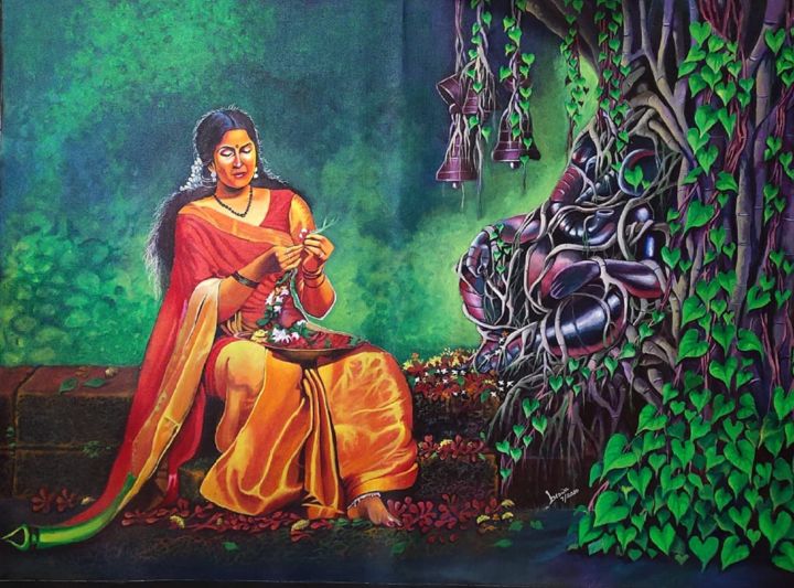 Malerei mit dem Titel "Gajanan. Painting a…" von Biswa Ranjan Sahoo, Original-Kunstwerk, Acryl