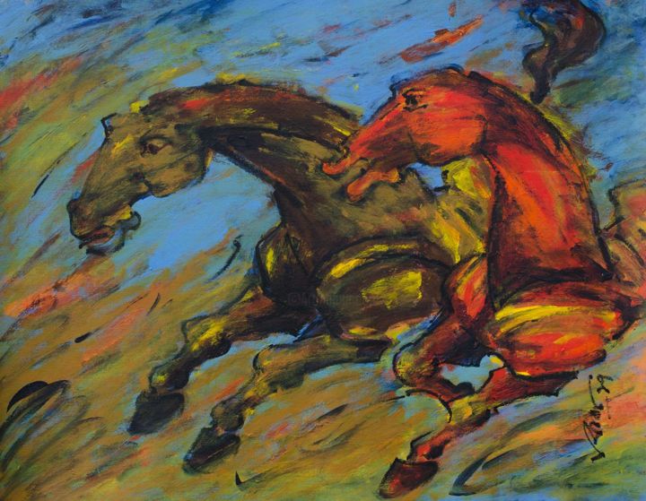 绘画 标题为“Horse Power 120” 由Biswajit Das, 原创艺术品, 丙烯