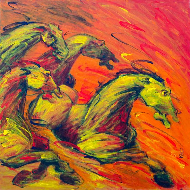 Peinture intitulée "Horse Power 122" par Biswajit Das, Œuvre d'art originale, Acrylique