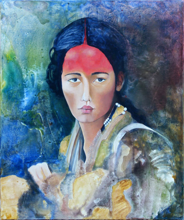 Painting titled "L'Indienne" by Bivan, Original Artwork, Acrylic Mounted on Wood Stretcher frame