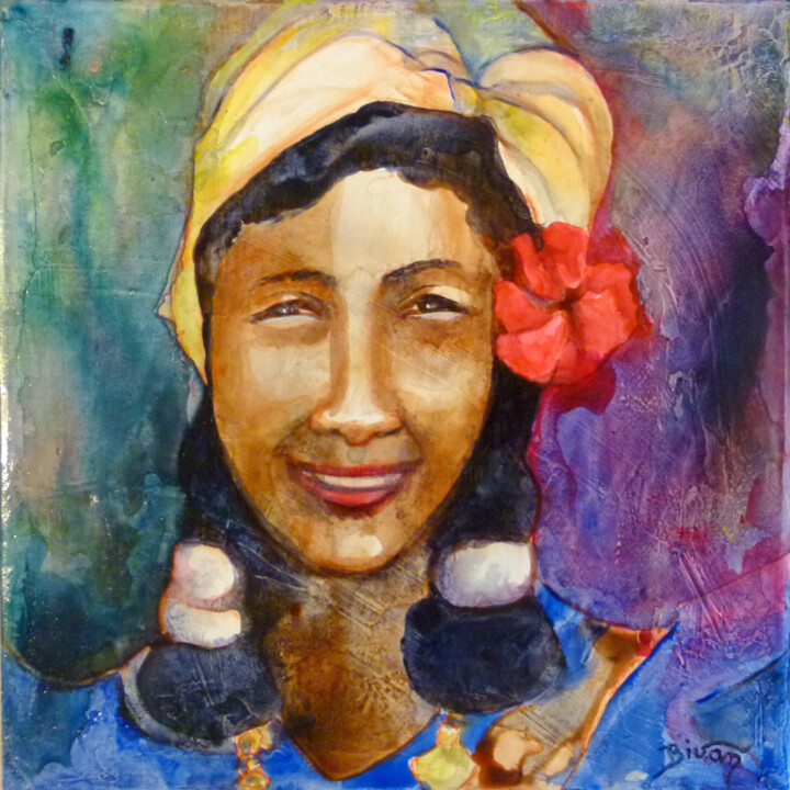 Painting titled "Femmes cubaines N°8" by Bivan, Original Artwork, Acrylic Mounted on Wood Stretcher frame