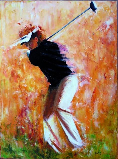 Painting titled "Golf - SWING" by Bivan, Original Artwork, Acrylic Mounted on Wood Stretcher frame
