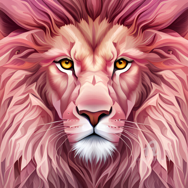 Digitale Kunst getiteld "Pink Lion" door Beiza Wieland, Origineel Kunstwerk, AI gegenereerde afbeelding