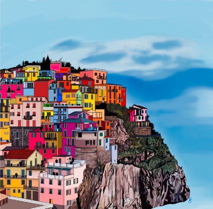 Digital Arts titled "Cinque Terre" by The Rhythm, Original Artwork, 2D Digital Work