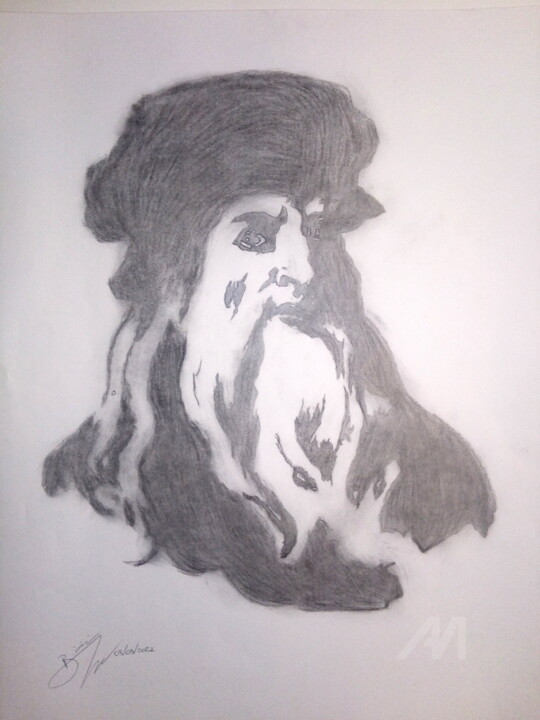 Desenho intitulada "Leonardo da Vinci" por Bianchini Jr, Obras de arte originais, Carvão