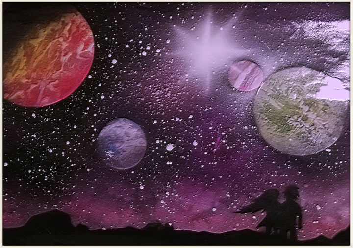 Peinture intitulée ""Espace entre nous"" par Blackforest, Œuvre d'art originale, Aérographe
