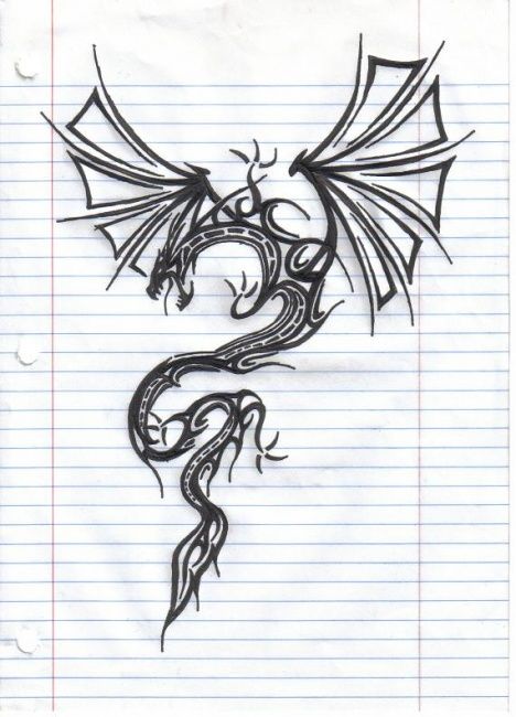 Drawing titled "Tattoo Dragon" by Nikk Purucker, Original Artwork, Other