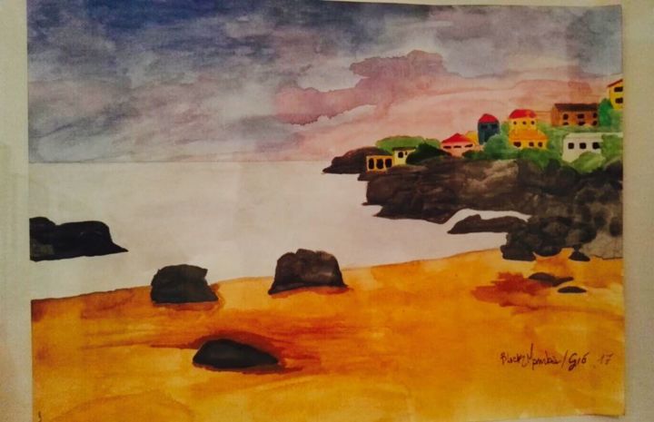 Peinture intitulée "spiaggia con rocce.…" par Blackmamba, Œuvre d'art originale, Aquarelle