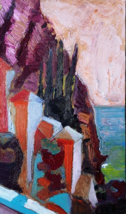 Painting titled "Athos" by Nikolay Hristozov, Original Art, Oil