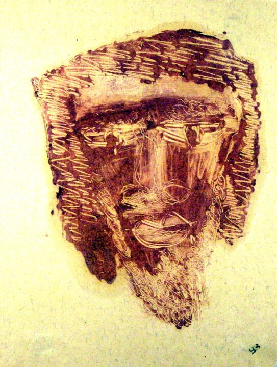 Printmaking titled "Prophet" by Blago Simeonov, Original Artwork, Monotype Mounted on Other rigid panel