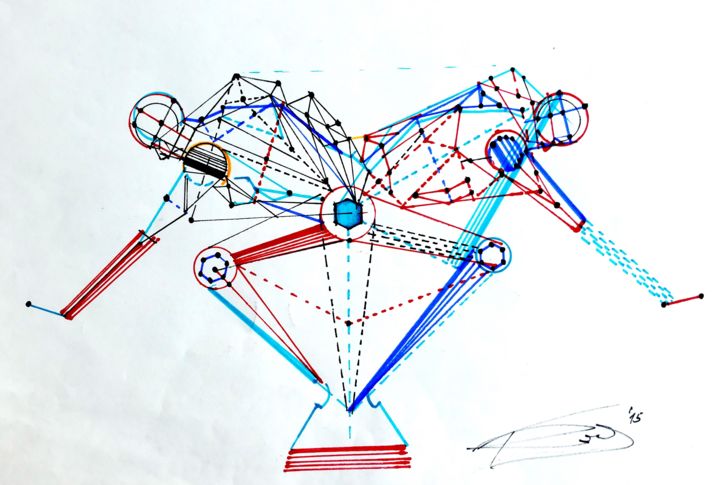 Dessin intitulée "Geometry of light" par Bane, Œuvre d'art originale, Marqueur