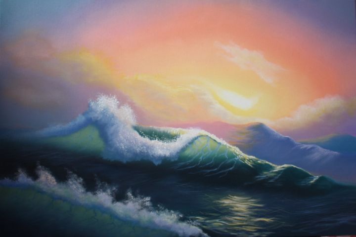 Painting titled "Emerald wave" by Elena Rakova, Original Artwork, Oil
