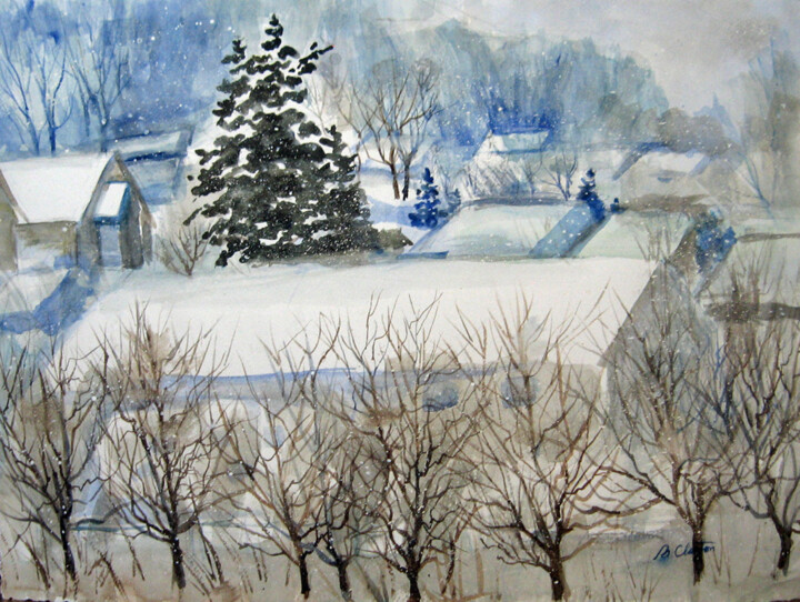 Painting titled "Winter Storm Utah" by Blaine Clayton, Original Artwork, Watercolor