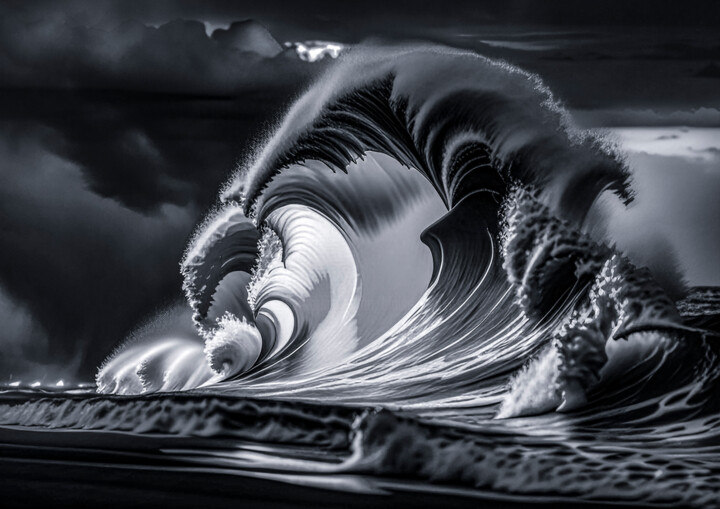 Arts numériques intitulée "VAGUES A SURF DE RE…" par Blaise Lavenex, Œuvre d'art originale, Image générée par l'IA