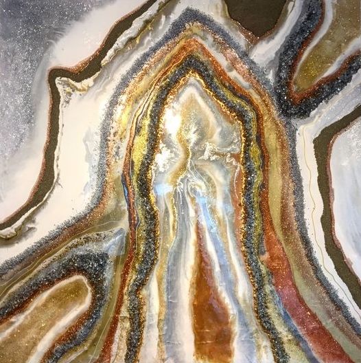 Painting titled "Géode Gold" by Nawel Blanchard, Original Artwork, Resin